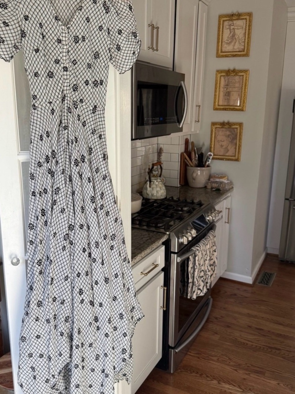 Rare LoveShackFancy Black Floral Check Maxi Dress Size 2 - Picture 3 of 5